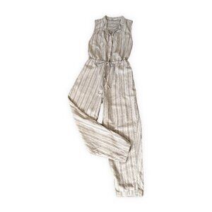 Lucky Brand Hayley Striped Sleeveless Jumpsuit Cotton Drawstring Waist Sz L
